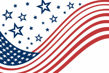 Obraz premium Patriotic USA Independence Day background with stars, stripes, and abstract wavy line design.