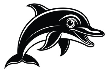 Black and white dolphin looks friendly, as it seems to be leaping happily