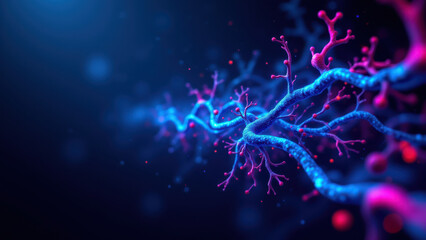 A vibrant digital illustration showcasing a neural network with highlighted synapses against a blue gradient background, representing Vagus Nerve Stimulation (VNS).