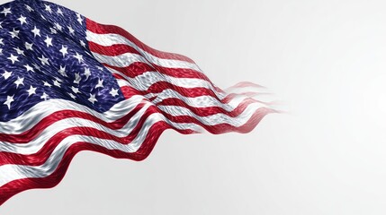 Transparent waving banner featuring the American flag as a background.
