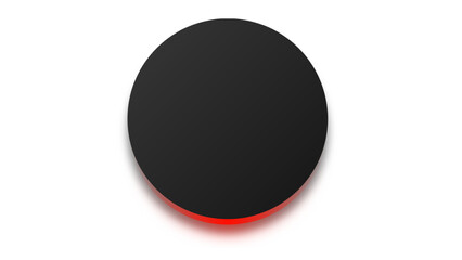Sleek black circular button with a vibrant red glow, perfect for modern UI designs and interactive elements on a transparent background.


