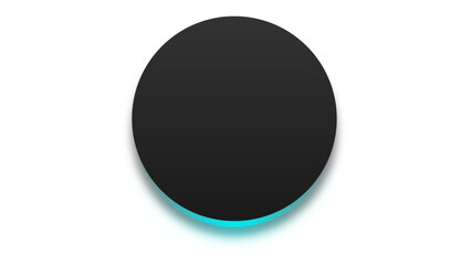 Sleek black circular button with a vibrant blue-green glow, perfect for modern UI designs and interactive elements on a transparent background.

