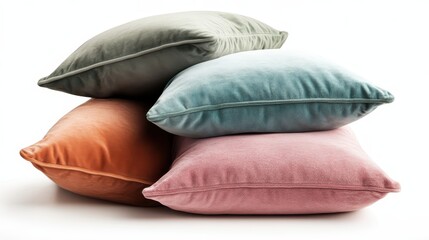 A stack of colorful pillows in various shades sits invitingly together, showcasing soft textures and vibrant hues, ideal for home decor enthusiasts seeking comfort and style.