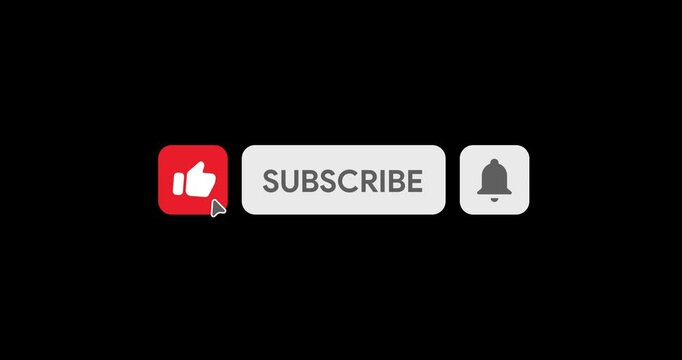 YouTube Like Subscribe Bell button animation. Social Media vlog call to action template. CTA buttons. Content creator overlay video tools. Interactive buttons. 4K Alpha Mov with transparent background