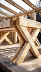 Close-Up of Wooden Frame Construction Showcasing Strength and Intricate Architectural Design Details
