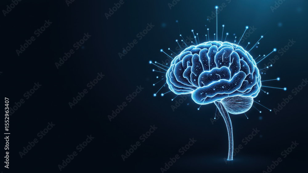 Poster a 3d illustration showing a brain with a visual representation of neural activity, symbolizing vns (