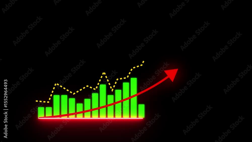 Poster a 3d rendering of a stock market graph with an arrow indicating financial growth animation on a blac