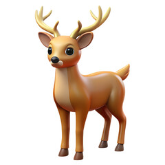 Fototapeta premium A cute cartoon deer illustration of a wild animal with antlers, isolated on white, perfect for Christmas nature art