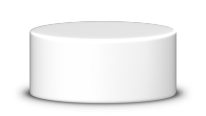 Transparent Background: Simple, clean white cylindrical podium with subtle shadow, perfect for minimalist product display or awards.

