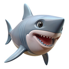Obraz premium Cartoon shark isolated on white, a dangerous marine animal swimming in blue ocean water, perfect for vector illustration