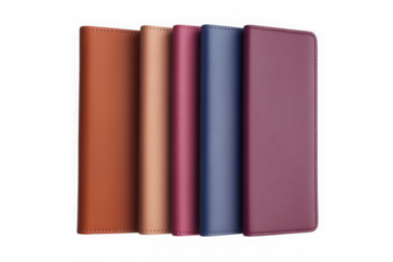 Leather passport holder wallet set, travel document organizer, card holder, protective cover, multiple colors, accessories isolated on transparent background