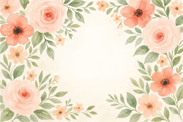 Vintage floral background with romantic pink roses, elegant frame, and decorative hearts for a wedding or Valentine's Day card design