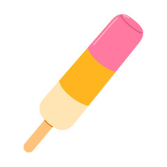 Ice cream on stick. Frozen juice on wooden stick, fruity popsicle. Flat vector isolated illustration