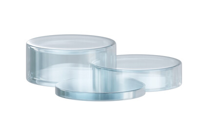 Transparent Background: Clear acrylic cylindrical risers in varying heights, perfect for showcasing products with a modern, airy feel.

