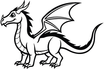 Stylized black winged dragon stands tall displaying its formidable claws and fierce gaze