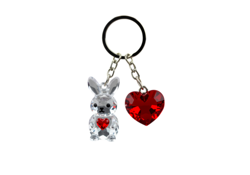 Crystal Rabbit and Heart Keychain isolated on transparent background