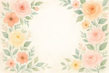 Obraz premium Vintage floral background with romantic pink roses, elegant frame, and decorative hearts for a wedding or Valentine's Day card design