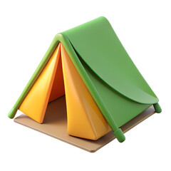 Green and Orange Triangular Camping Tent 3 D Icon Render Photoroom image