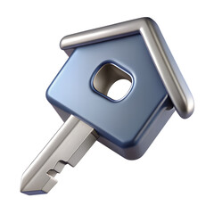 Metallic Blue House Shaped Key 3 D Icon Silver Accents Dark Background home