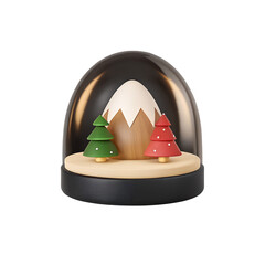 Winter Scene Snow Globe 3 D Render Green Red Trees Mountain Beige Base Black Stand