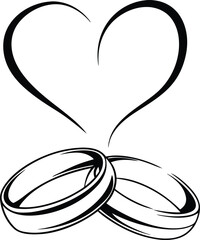 Elegant wedding rings and heart graphic design for love and marriage.