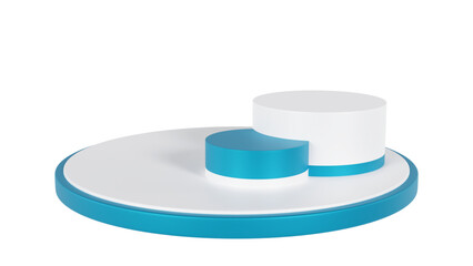 Transparent Background: Minimalist product display featuring a large white disc base, a half-cylinder teal riser, and a full white cylinder.

