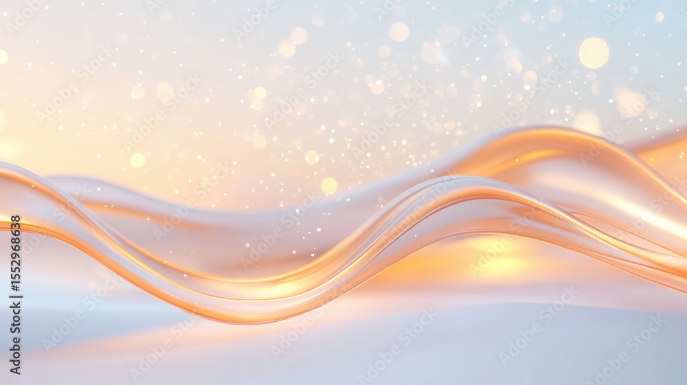 Poster abstract light gray elegant golden waves are flowing over a white background and bokeh lights, creat
