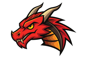 Fierce dragon head shows intricate scale and horn detail within a circle