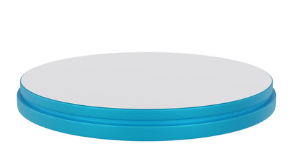 Transparent Background: Minimalist round podium with a white top surface and a vibrant teal base, ideal for clean product displays.

