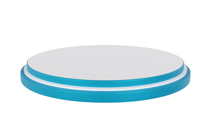 Transparent Background: Minimalist two-tier round podium with a white top and a vibrant teal base, perfect for product showcases.


