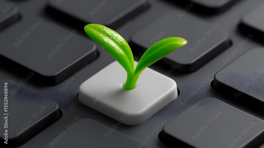 Poster a small plant sprout emerging from a computer keyboard