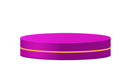 Transparent Background: Striking magenta cylindrical podium with a sleek golden stripe, ideal for showcasing products with a pop of color.

