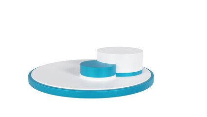Transparent Background: Minimalist product display featuring a large white disc base, a half-cylinder teal riser, and a full white cylinder.

