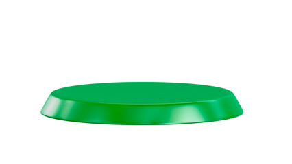 A vibrant green, low-profile, circular display podium with a transparent background, featuring a subtle beveled edge, perfect for modern and sleek product presentations.

