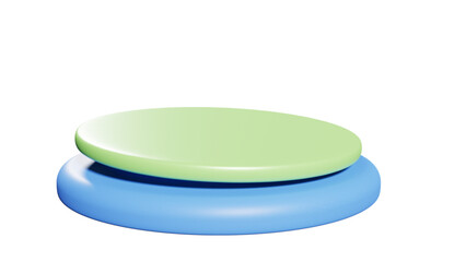 A charming two-tiered display with a transparent background, featuring a light green top disk playfully angled atop a broader blue base, ideal for dynamic product showcases.

