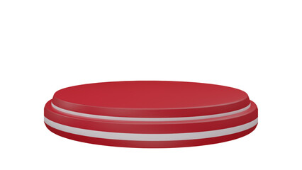 A bold red circular display podium with a transparent background, featuring two white accent stripes, creating a striking and modern stage for impactful product presentations.


