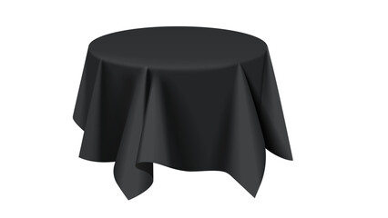Elegant Black Round Table with Draped Tablecloth on Transparent Background - Perfect for Formal Dining, Events, and Stylish Decor

