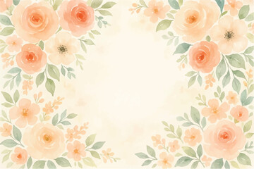 Vintage floral background with romantic pink roses, elegant frame, and decorative hearts for a wedding or Valentine's Day card design