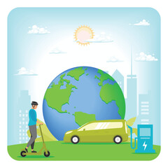 Naklejka premium Change Climate Scenes. Using Sustainable and Environmentally Friendly Transportation.