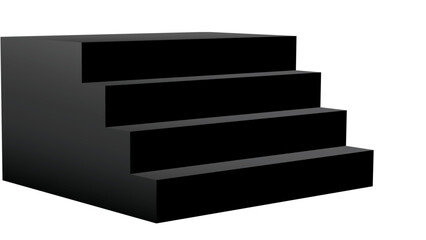 Sleek four-step black display podium with a modern minimalist design, perfect for showcasing multiple products on a transparent background.

