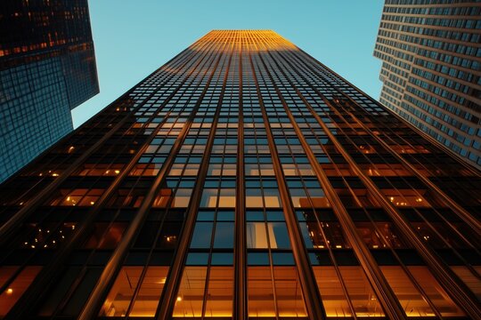 Minimalist glass concept building with unconventional angular geometry. Urban aesthetic with clean lines, sharp edges, and futuristic design language