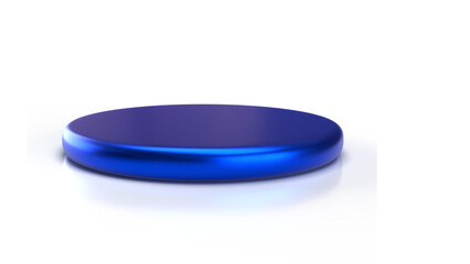 Sleek, glossy blue metallic cylindrical display podium with a vibrant reflective surface, ideal for showcasing luxury products on a transparent background.

