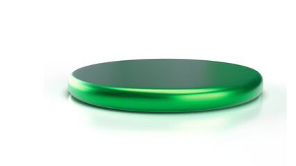 Sleek, glossy green metallic cylindrical display podium with a subtle reflective surface, ideal for showcasing luxury products on a transparent background.

