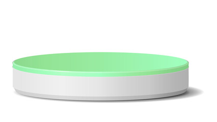 Clean and modern two-tone cylindrical display podium with a white base and a light green top, ideal for product presentations on a transparent background.

