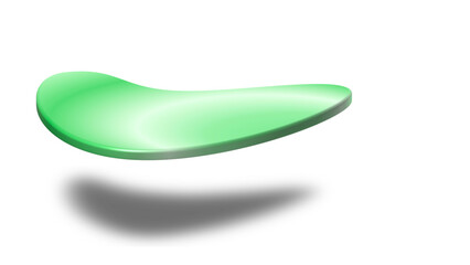 Floating light green abstract display platform with a glossy finish and soft shadow, ideal for creative product presentations on a transparent background.

