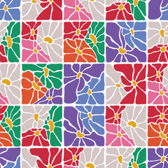 Vintage geometric flowers. Vector seamless pattern, botanical arrangement, good for textile, wallpaper, and wrapping paper