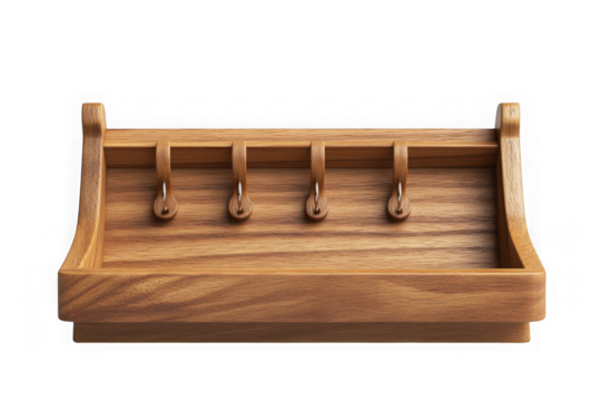 Wooden key holder rack wall mounted organizer entryway storage decorative home decor design isolated on transparent background