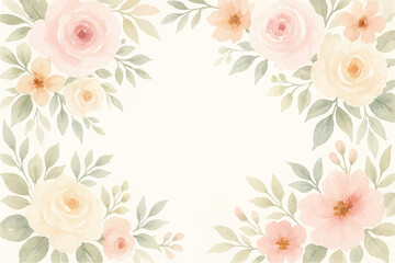 Vintage floral background with romantic pink roses, elegant frame, and decorative hearts for a wedding or Valentine's Day card design