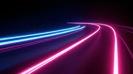 Neon light trails curving through a dark space - Powered by Adobe