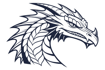 An ornate black and white dragon head shows off its impressive teeth growling